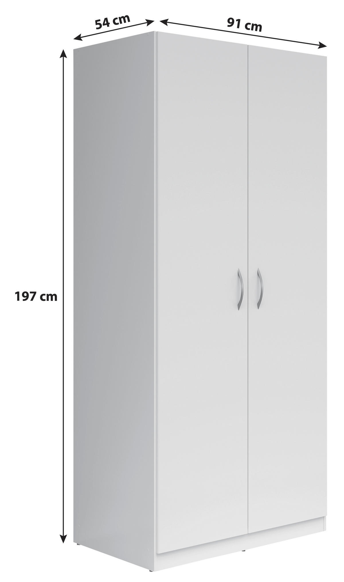 KLEIDERSCHRANK in Weiss  - Weiss/Silberfarben, Konventionell, Holzwerkstoff/Kunststoff (91/197/54cm) - Carryhome