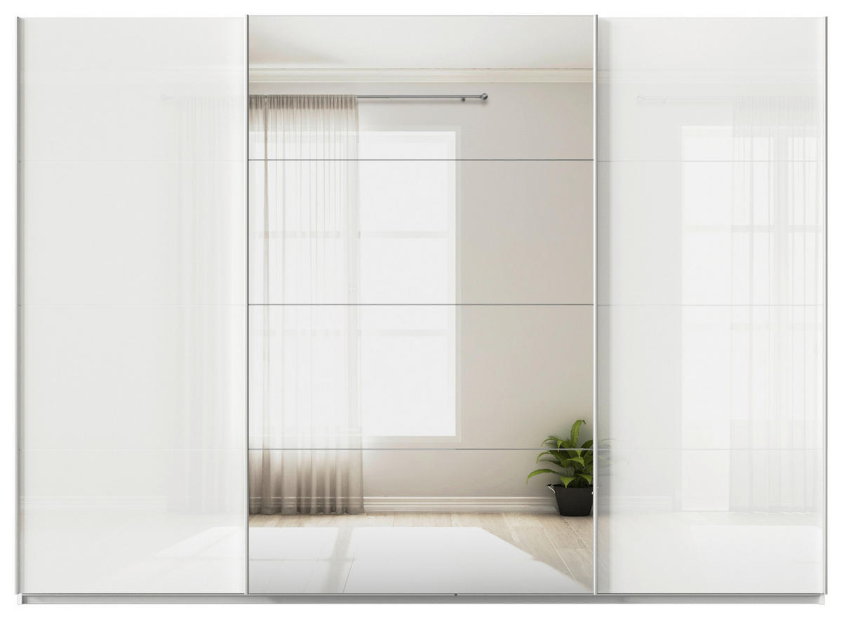 SCHWEBETÜRENSCHRANK in Weiss  - Weiss/Alufarben, Konventionell, Glas/Holzwerkstoff (315/210/62cm) - Xora