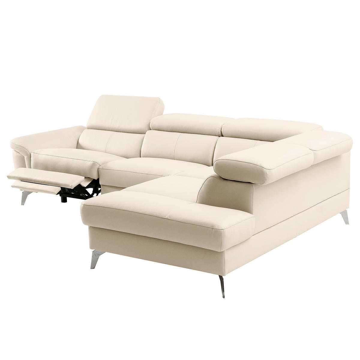 ECKSOFA SONO in Lederlook Echtleder Grau Bettkasten, Armteilverstellung, Kopfteilverstellung  265/210 cm  - Chromfarben/Grau, Design, Leder/Textil (265/210cm) - Livetastic