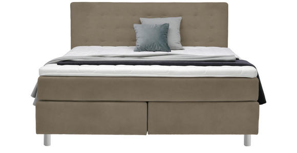 BOXSPRINGBETT 180/200 cm  in Graubraun  - Chromfarben/Graubraun, KONVENTIONELL, Kunststoff/Textil (180/200cm) - Voleo