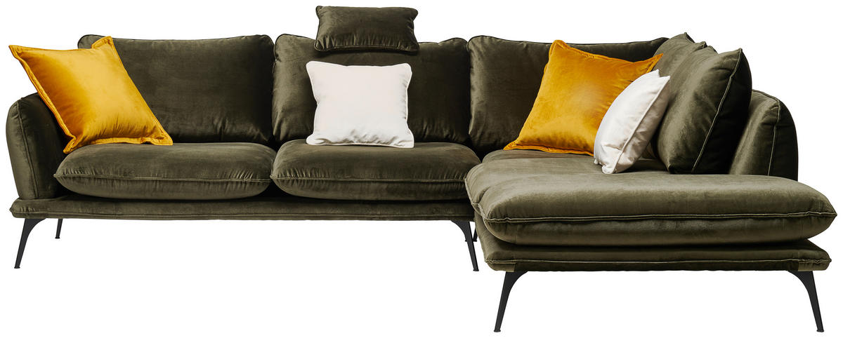 HÖRNSOFFA i velour mörkgrön  - svart/mörkgrön, Design, metall/textil (285/252cm) - Best Price