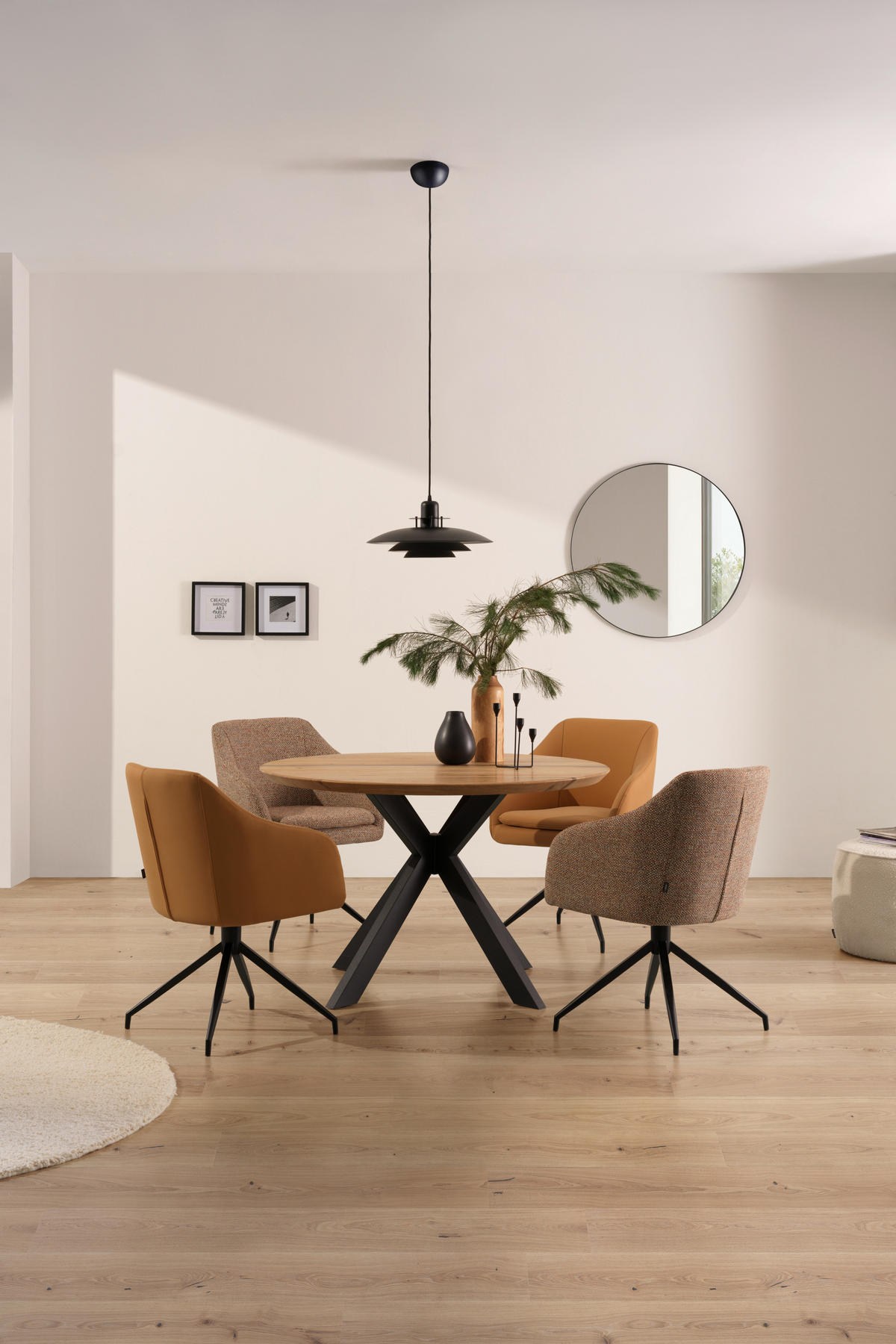 ESSTISCH Holz, Metall 120/120/75 cm  - Wildeiche/Schwarz, Natur, Holz/Metall (120/120/75cm) - Linea Natura