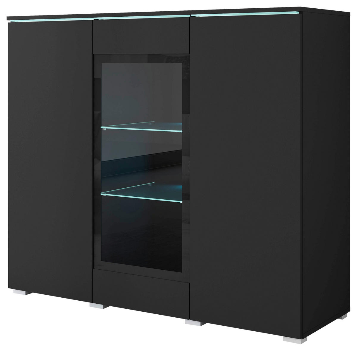 HIGHBOARD Vera  in 120/103,3/39,5 cm  - Schwarz/Grau, Trend, Glas/Holzwerkstoff (120/103,3/39,5cm) - P & B