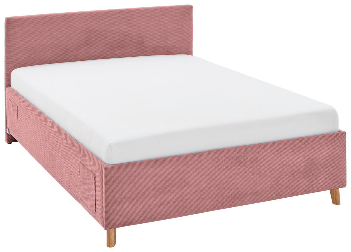 POLSTERBETT 140/200 cm  Rosa  - Eichefarben/Rosa, Konventionell, Holz/Textil (140/200cm) - Stylife