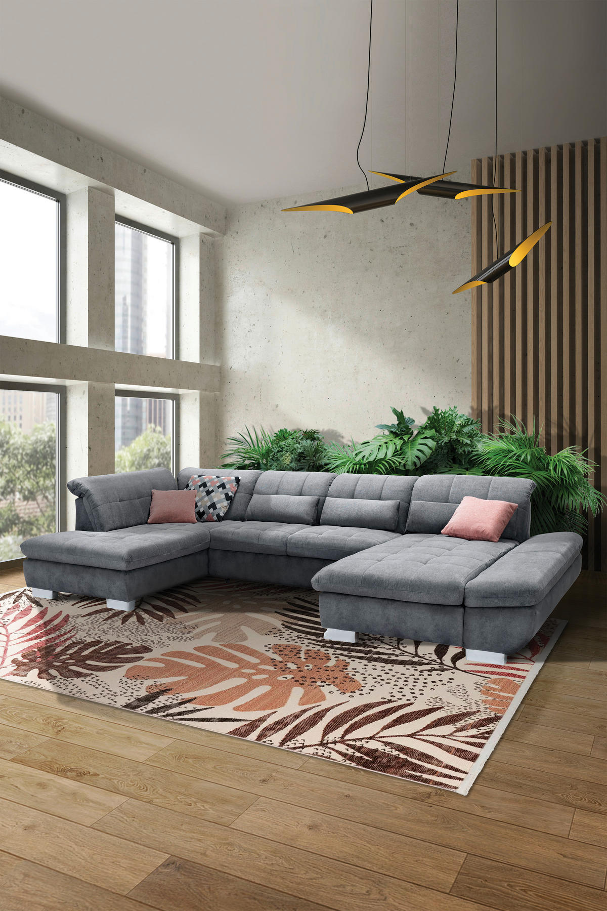 SEDEŽNA GARNITURA, mikrovlakna siva  - barve kroma/siva, Design, umetna masa/tekstil (211/350/204cm) - Xora