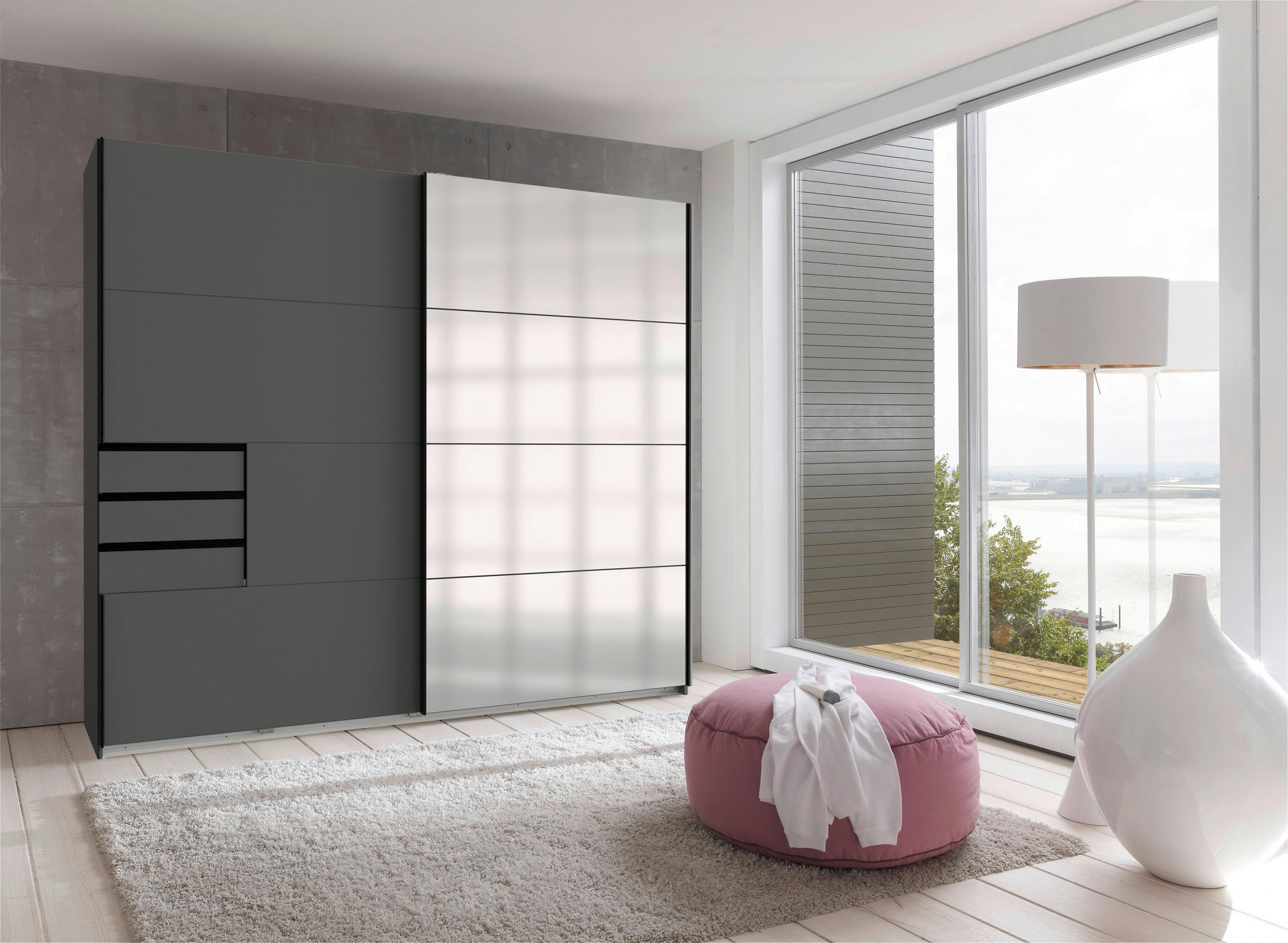 SCHWEBETÜRENSCHRANK 225/210/64 cm 2-türig - Anthrazit/Schwarz, KONVENTIONELL, Holzwerkstoff/Metall (225/210/64cm) - MID.YOU