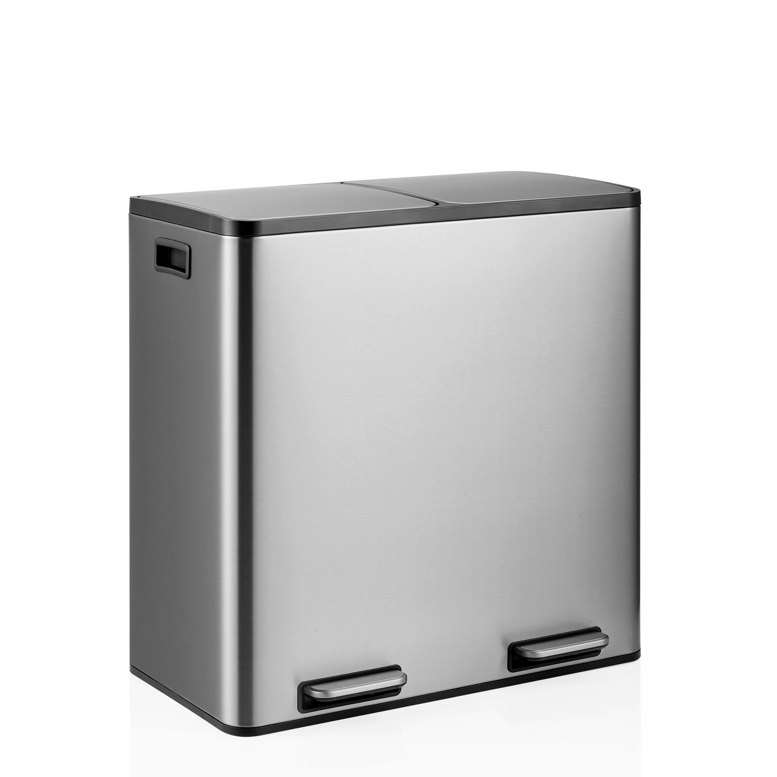 ABFALLEIMER 60 l  Metall  - Silberfarben/Schwarz, MODERN, Kunststoff/Metall (58,5/62/32cm) - MID.YOU