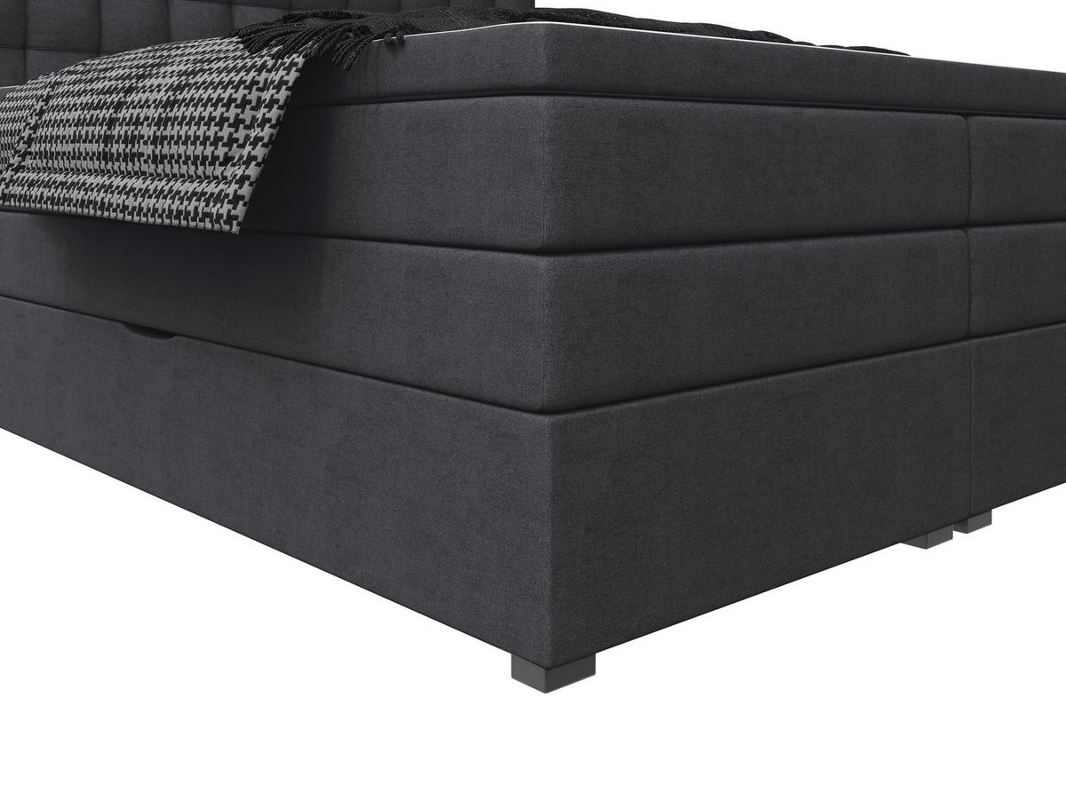 BOXSPRINGBETT 180/200 cm,  in Schwarz, Bettkasten, Topper, Matratzen, H3 = fest  - Schwarz, KONVENTIONELL, Kunststoff/Textil (180/200cm) - Boxxx