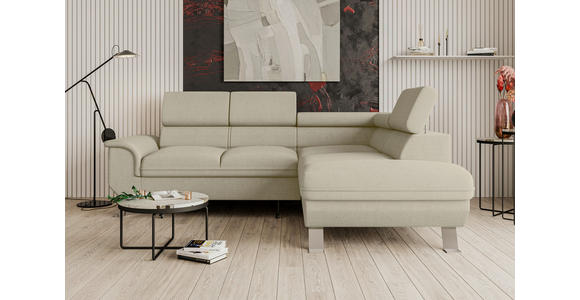 ECKSOFA Creme Struktur  - Silberfarben/Creme, KONVENTIONELL, Textil/Metall (268/207cm) - Carryhome