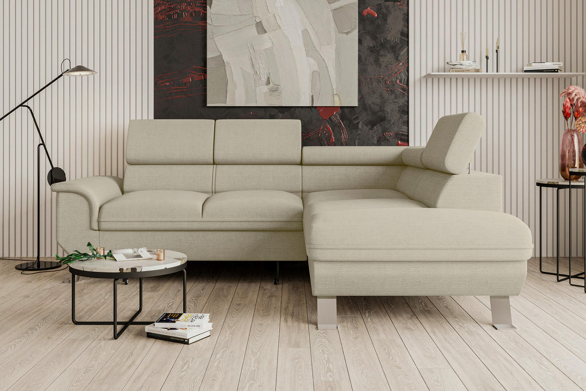ECKSOFA in Struktur Creme  - Silberfarben/Creme, Konventionell, Textil/Metall (268/207cm) - MID.YOU