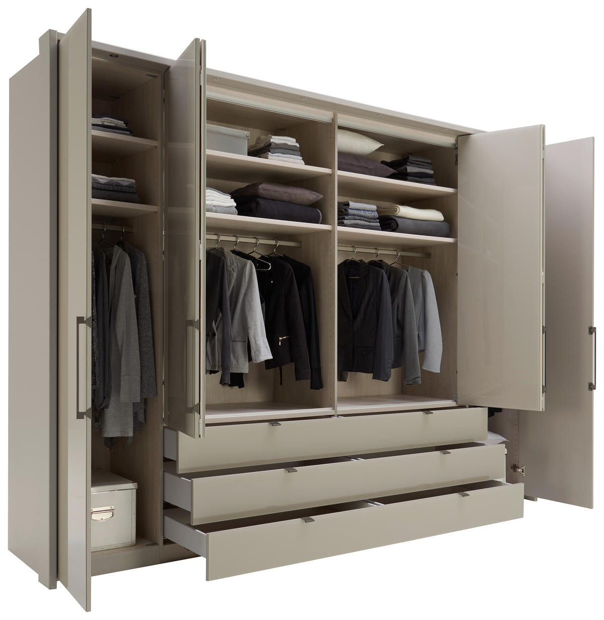 KLEIDERSCHRANK 300/216/58 cm 6-türig  - Schieferfarben/Grau, Design, Glas/Holzwerkstoff (300/216/58cm) - Novel