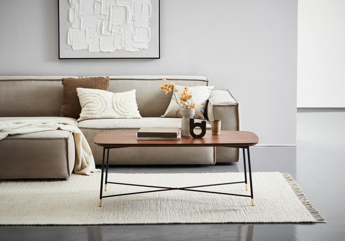 Măsuță De Cafea din lemn, metal, material pe bază de lemn, 120/45/60 cm - auriu/culoare lemn stejar, Modern, lemn/metal (120/45/60cm) - MID.YOU