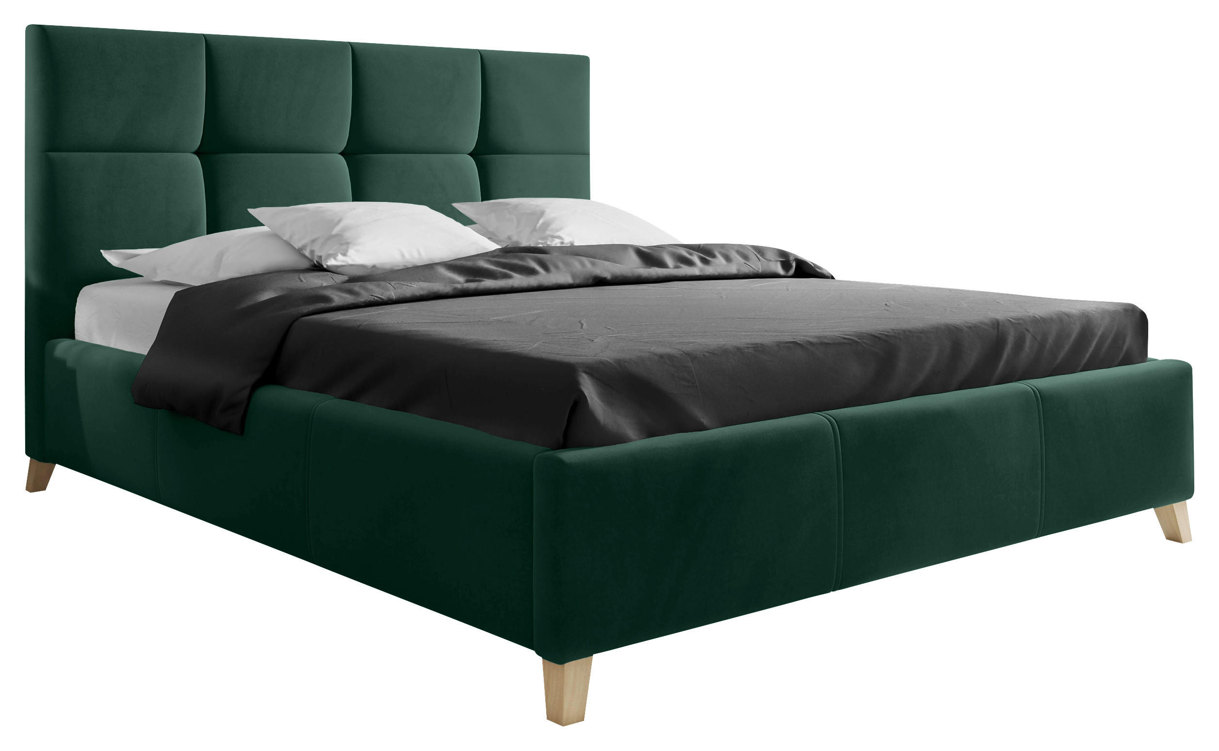 POLSTERBETT Lattenrost, Bettkasten Dunkelgrün 140/200 cm  - Dunkelgrün/Buchefarben, KONVENTIONELL, Holz/Textil (140/200cm) - Carryhome