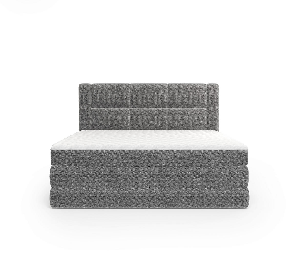 BOXSPRINGBETT 180/200 cm,  in Graphitfarben, gepolstertes Kopfteil, Bettkasten, Topper, Wendematratze mit unterschiedlichen Härtegraden, H2 + H3 = mittel + fest  - Schwarz/Graphitfarben, Design, Kunststoff/Textil (180/200cm) - Esposa