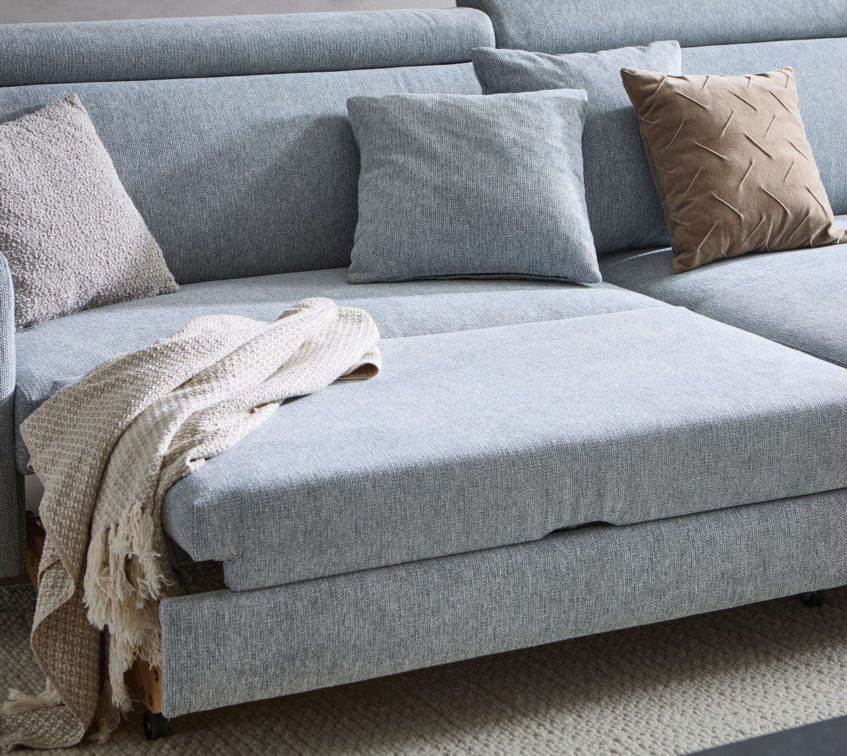 ECKSOFA Hellgrau, Hellbraun Flachgewebe  - Hellbraun/Hellgrau, Design, Textil/Metall (262/166cm) - Xora