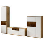 WOHNWAND in Weiß, Eichefarben 330/215/45 cm - Eichefarben/Schwarz, KONVENTIONELL, Glas/Holzwerkstoff (330/215/45cm) - Venda