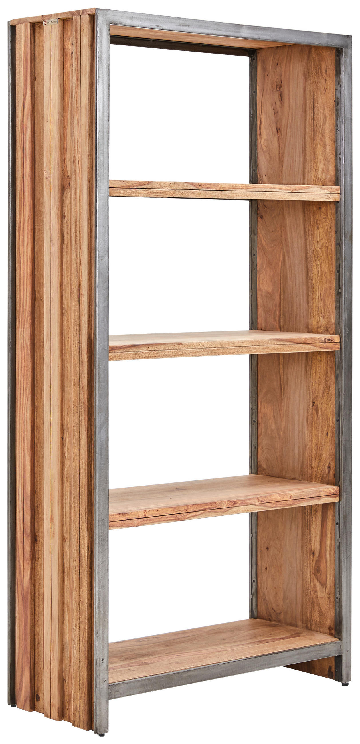 REGAL Sheesham massiv Sheeshamfarben  - Sheeshamfarben/Naturfarben, MODERN, Holz/Metall (90/180/38cm) - MID.YOU