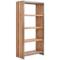 REGAL Sheesham massiv Sheeshamfarben  - Sheeshamfarben/Naturfarben, MODERN, Holz/Metall (90/180/38cm) - MID.YOU