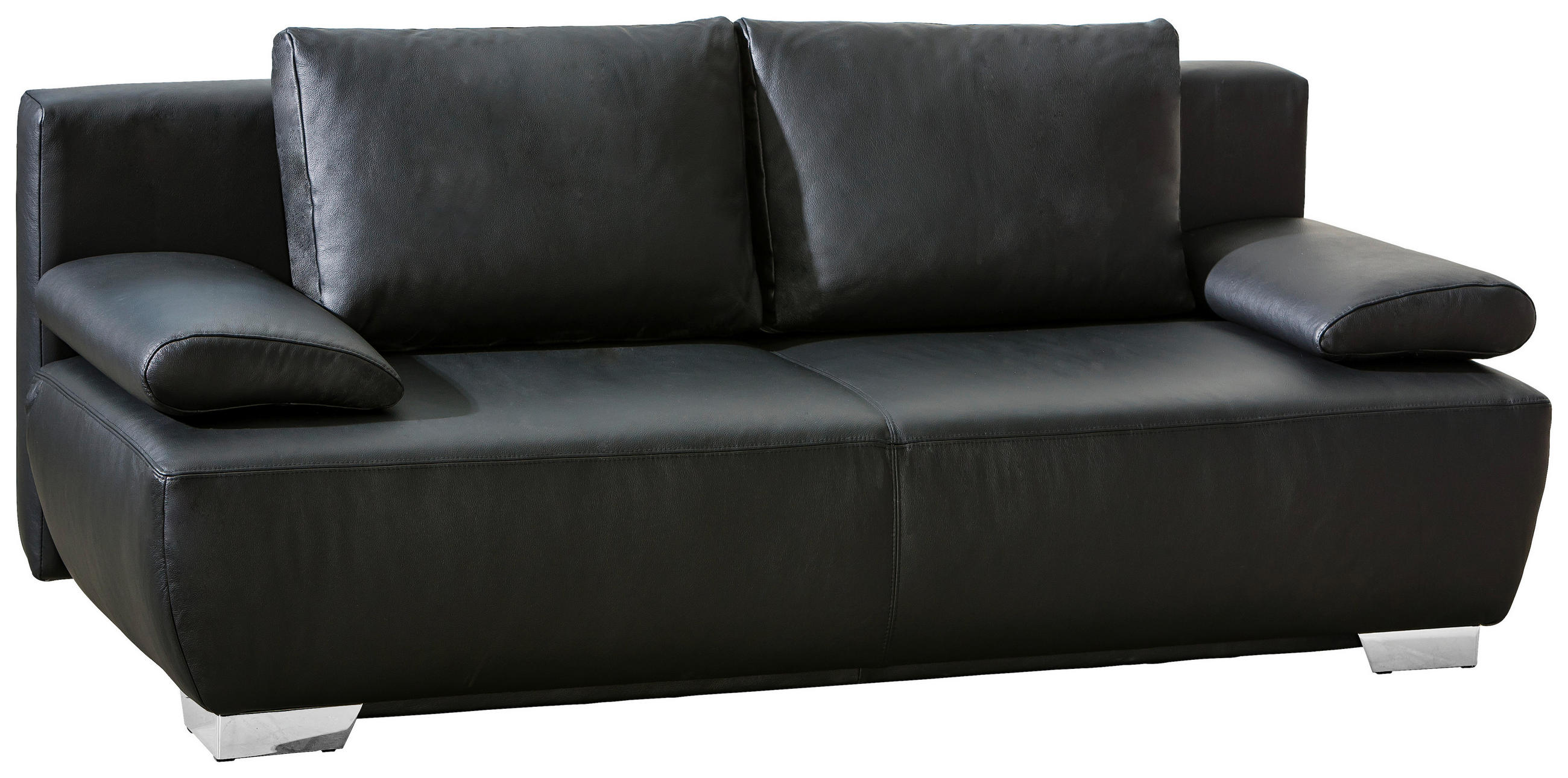 SCHLAFSOFA Schwarz Echtleder  - Chromfarben/Schwarz, KONVENTIONELL, Leder/Metall (195/85/90cm) - Livetastic