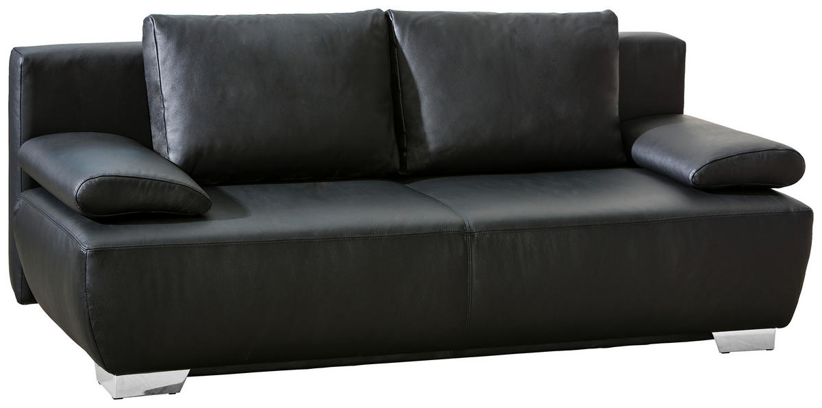 SCHLAFSOFA Schwarz Echtleder  - Chromfarben/Schwarz, KONVENTIONELL, Leder/Metall (195/85/90cm) - Livetastic