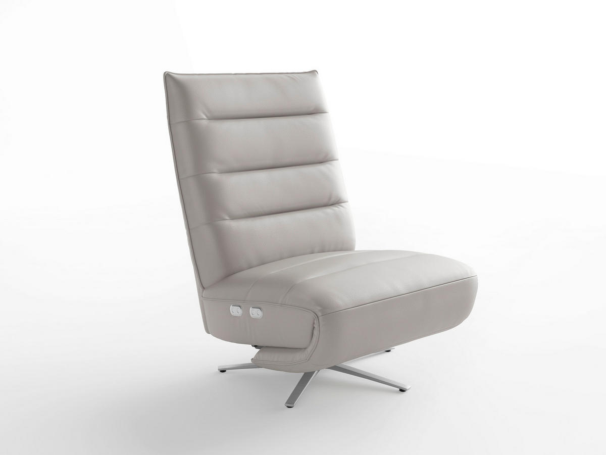 RELAXSESSEL EVE E Echtleder Kopfteilverstellung, Rücken echt    - Silberfarben/Hellgrau, Basics, Leder/Metall (80/109/98cm) - Sit & More