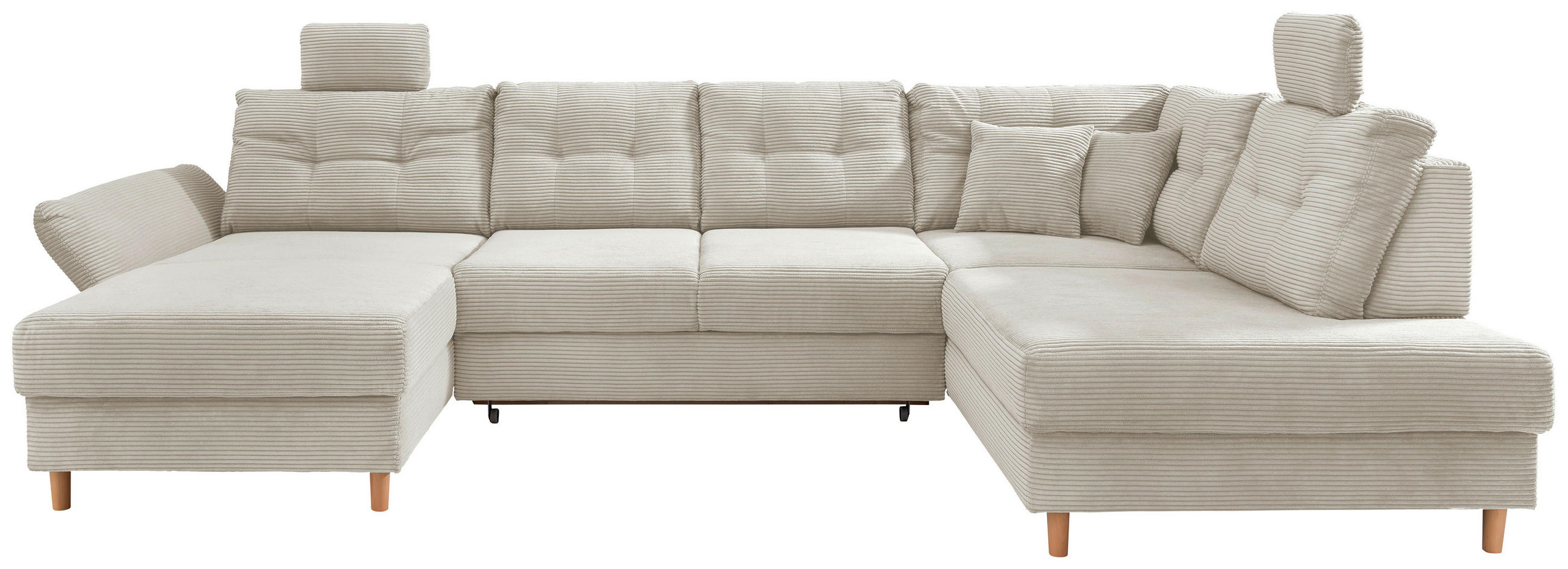 WOHNLANDSCHAFT Beige Cord  - Beige/Naturfarben, MODERN, Holz/Textil (176/338-352/206cm) - Livetastic