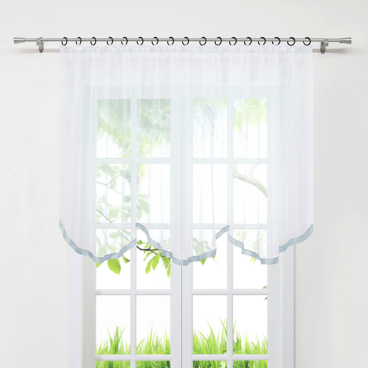 SCHEIBENGARDINE   300/120 cm   - Transparent/Hellgrau, Basics, Textil (300/120cm)