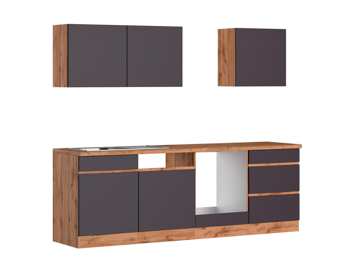 KÜCHENLEERBLOCK 240 cm   in Grau, Eiche Wotan  - Eiche Wotan/Grau, Design, Holzwerkstoff (240cm) - Held