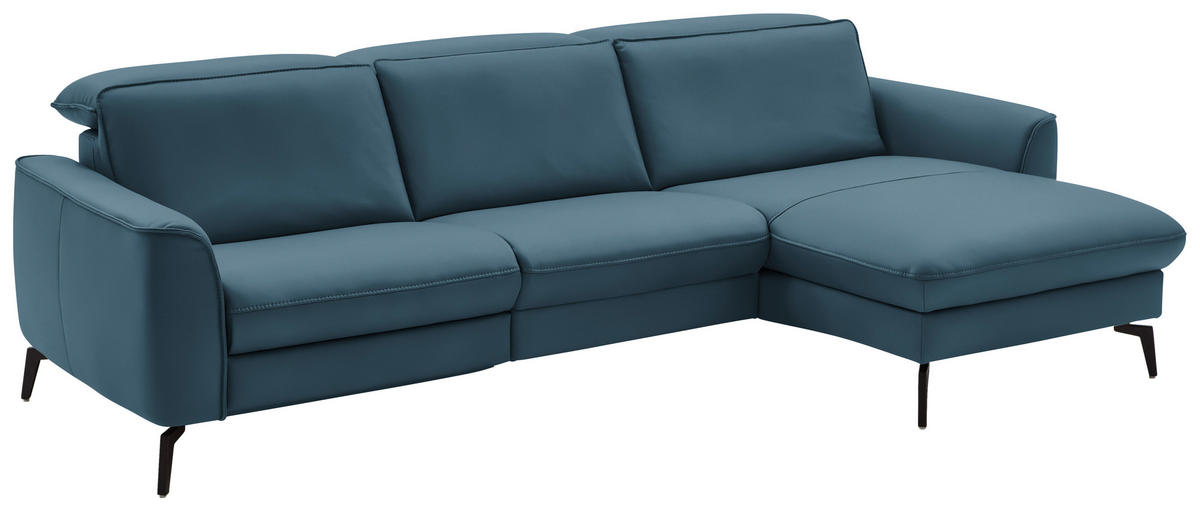 ECKSOFA in Echtleder Blau  - Blau/Schwarz, Natur, Leder/Metall (281/168cm) - Valdera