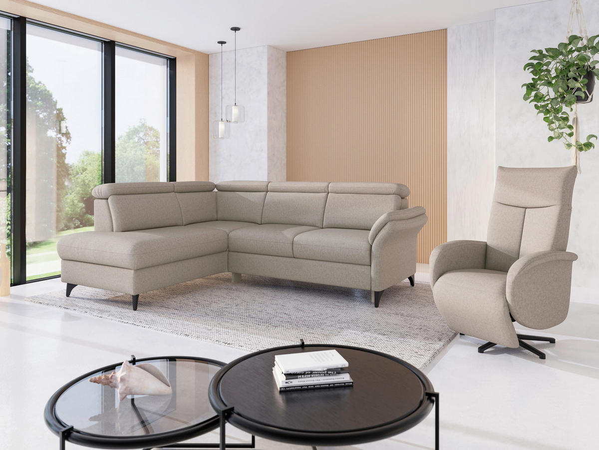 ECKSOFA GLENDALE E Taupe Flachgewebe  - Taupe/Schwarz, KONVENTIONELL, Textil/Metall (193/247cm) - Sit & More