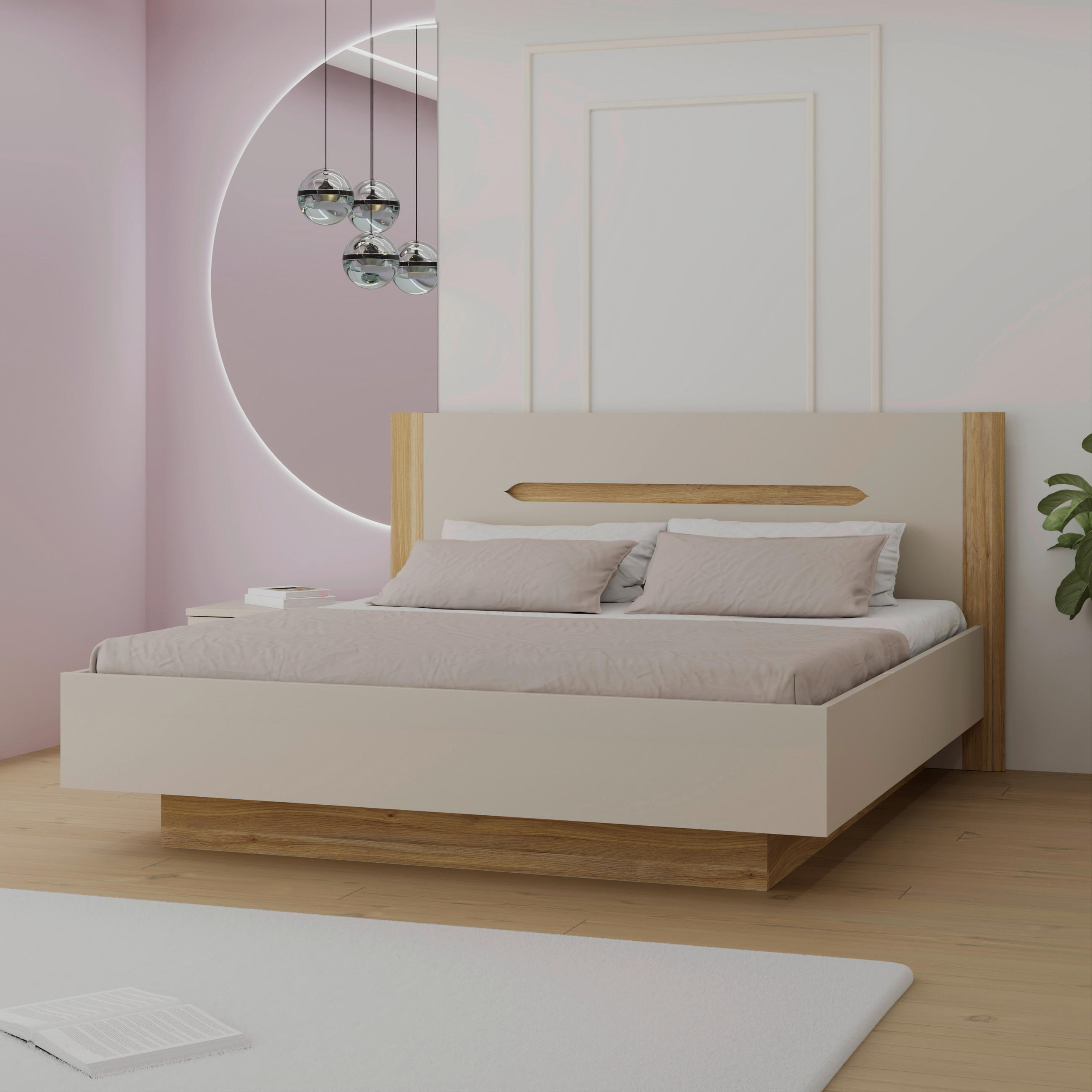 KREVET   180/200 cm   boje pijeska  - boje hrasta/boje pijeska, Moderno, drvni materijal (180/200cm) - Hom`in