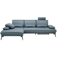 ECKSOFA in Echtleder Graublau  - Graublau/Schwarz, Design, Leder/Metall (187/273cm) - Celina Home