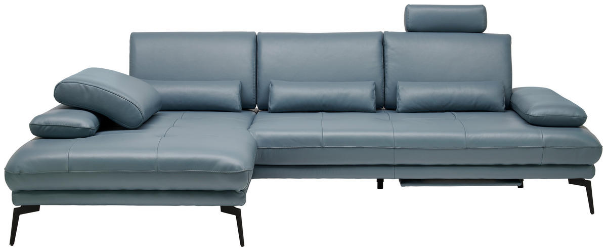 ECKSOFA in Echtleder Graublau  - Graublau/Schwarz, Design, Leder/Metall (187/273cm) - Celina Home