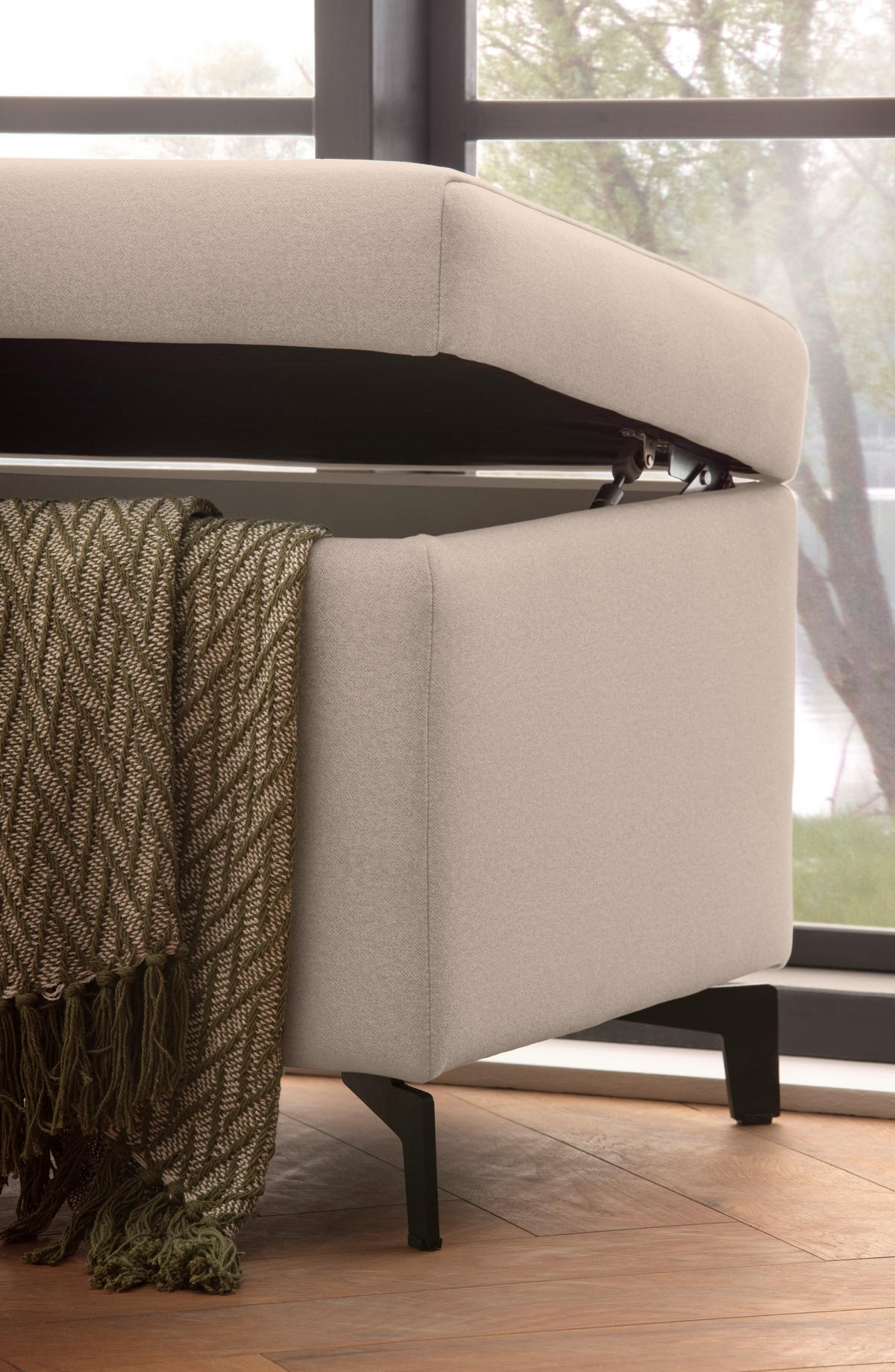BETTBANK 140/39/50 cm   - Beige/Schwarz, Basics, Textil/Metall (140/39/50cm) - Novel