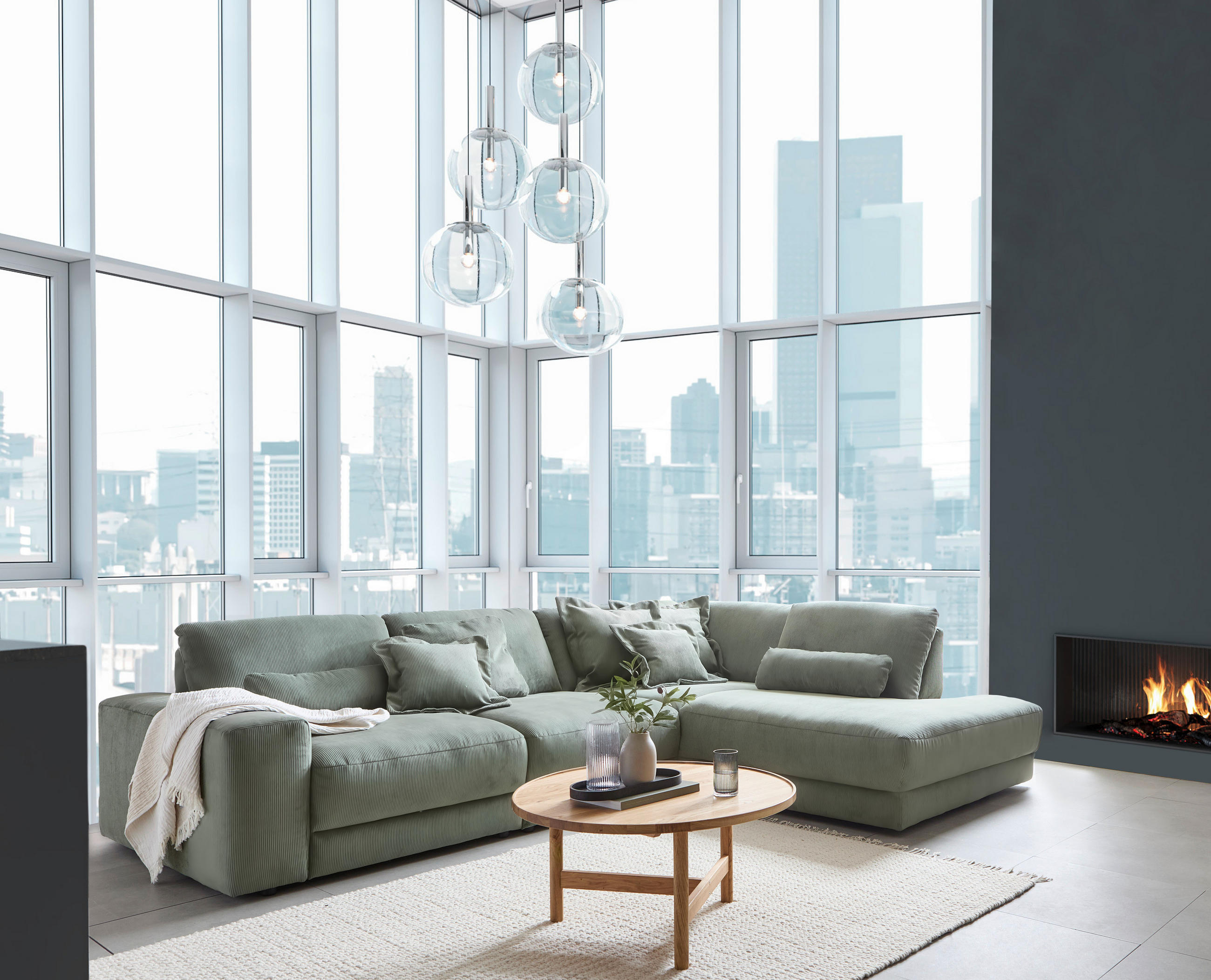HÖRNSOFFA i tunn manchester skogsgrön  - skogsgrön/svart, Design, textil/plast (316/242cm) - Niels Andersson