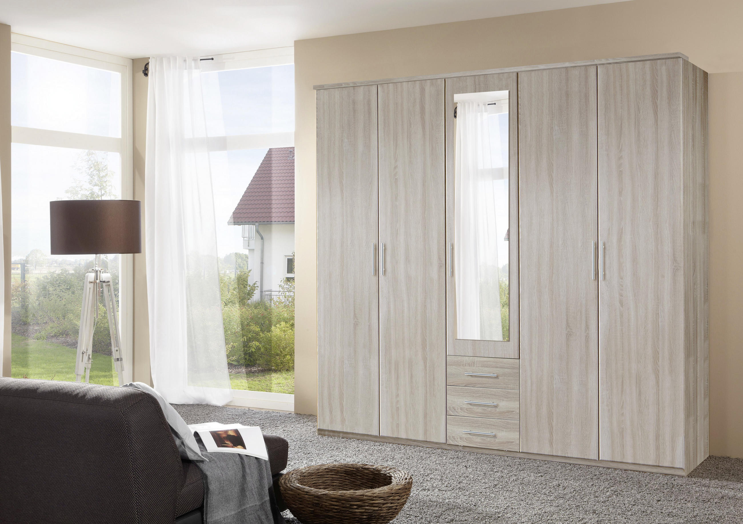 DREHTÜRENSCHRANK 5-türig Eichefarben  - Eichefarben/Alufarben, KONVENTIONELL, Glas/Holzwerkstoff (225/210/58cm) - MID.YOU