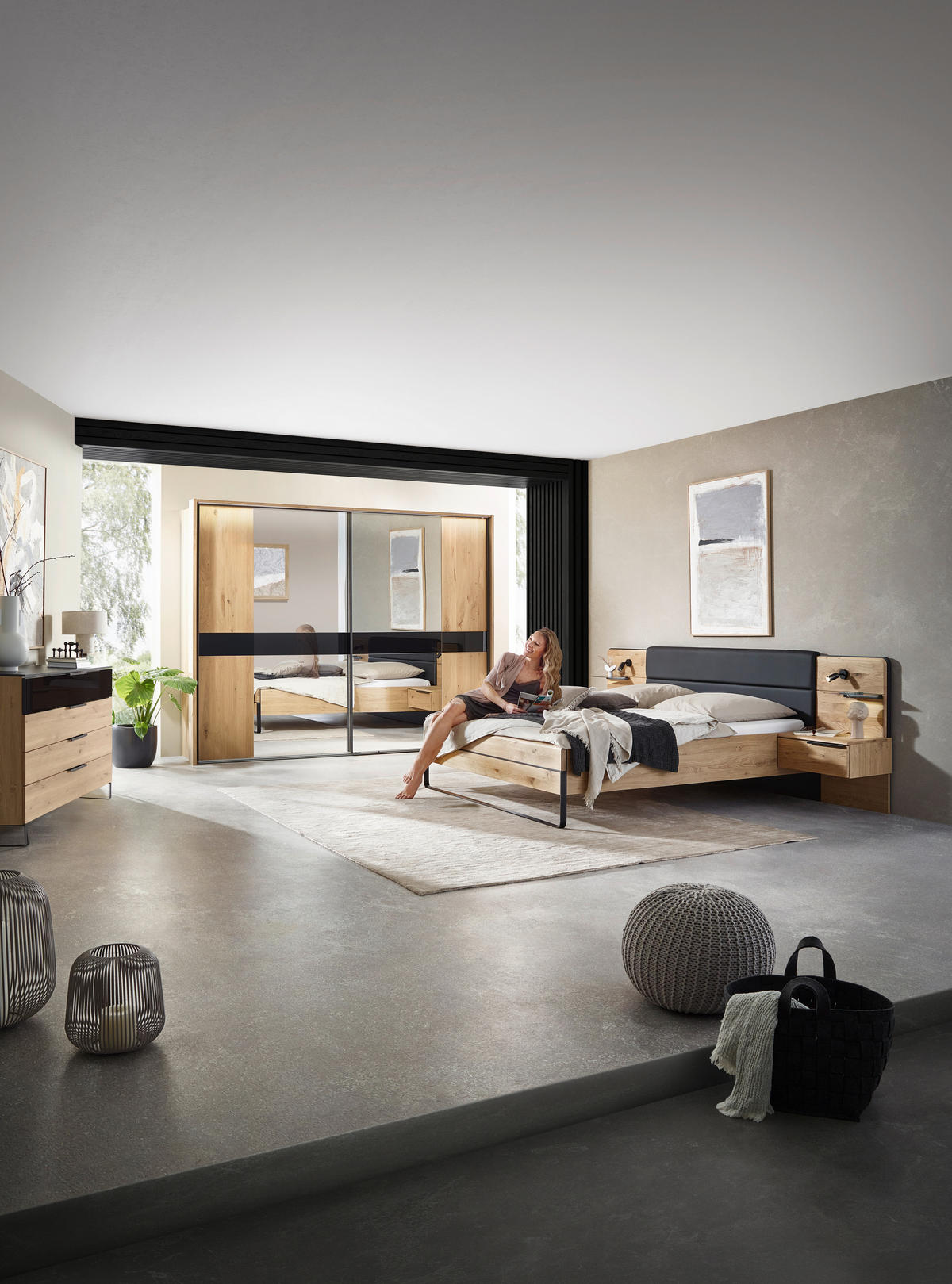 BETTANLAGE 180/200 cm  in Schwarz, Wildeiche  - Wildeiche/Schwarz, Design, Holzwerkstoff/Textil (180/200cm) - Dieter Knoll