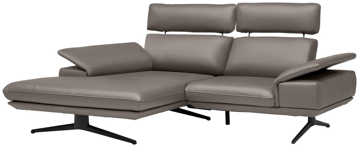 ECKSOFA  in Echtleder Graubraun  150/242 cm  - Graubraun/Beige, Design, Leder/Metall (150/242cm) - Koinor