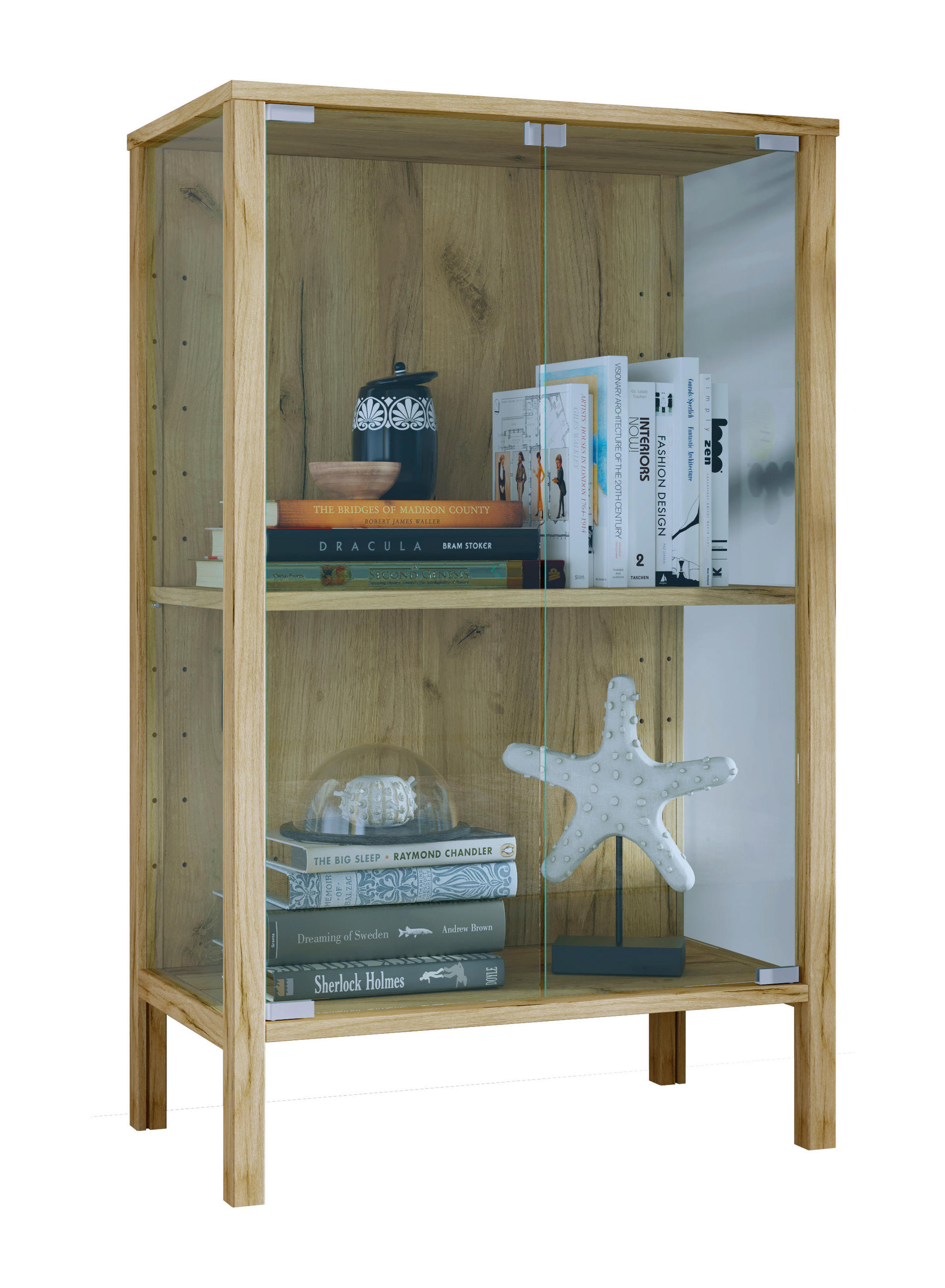 VITRÍNA, čiré, medový dub, 60/80/35 cm - černá/čiré, Design, kompozitní dřevo/plast (60/80/35cm) - Livetastic
