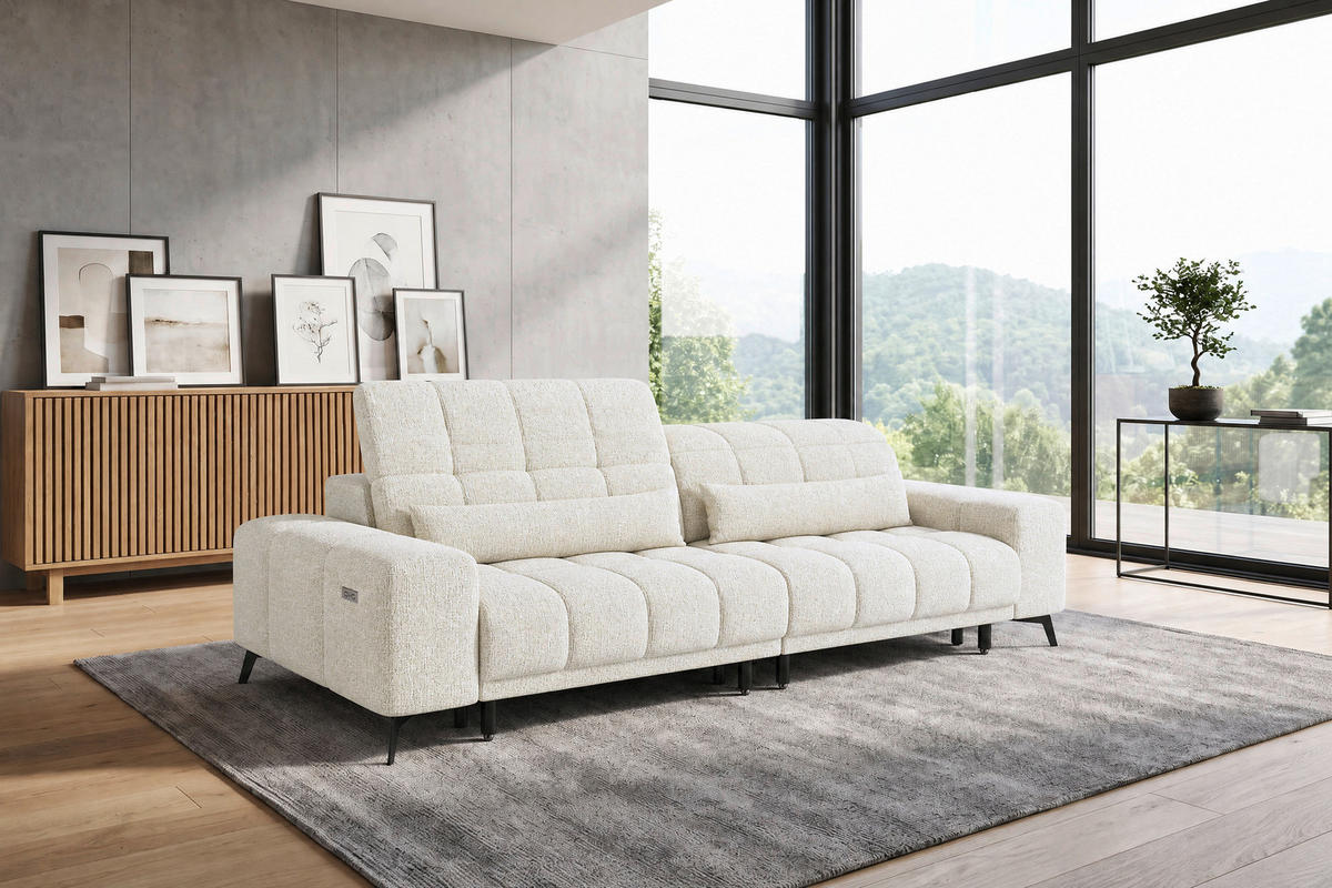 BIGSOFA Chenille Elfenbein  - Elfenbein/Schwarz, MODERN, Textil/Metall (300/112/121cm) - Xora