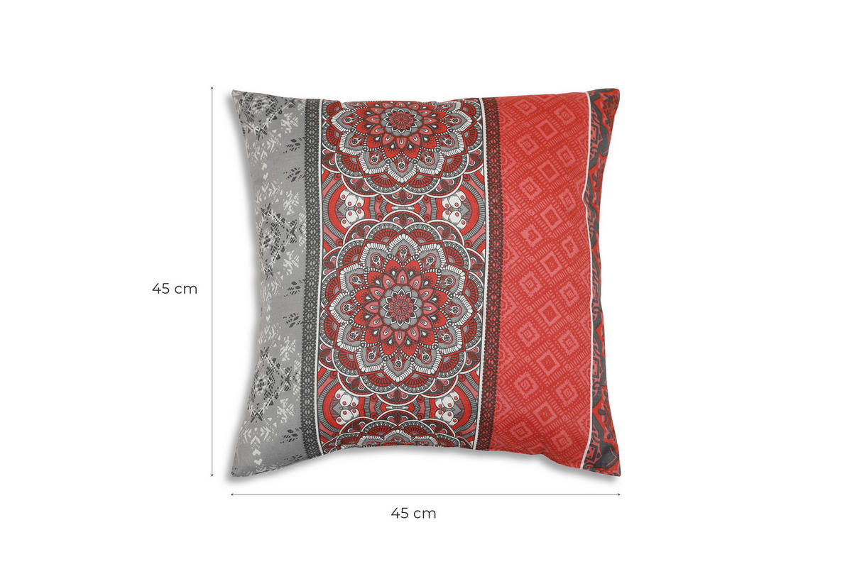 ZIERKISSENSET in Grau, Rot, Dunkelgrau Ornament 48/48 cm  - Dunkelgrau/Rot, Basics, Textil (48/48cm)
