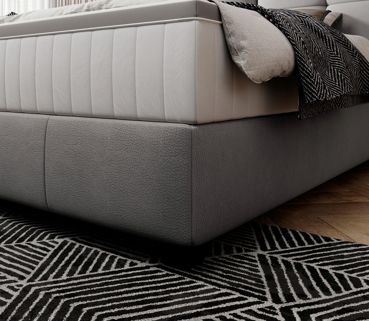 BOXSPRINGBETT  in Grau  - Schwarz/Grau, Design, Leder/Holzwerkstoff (180cm) - Esposa