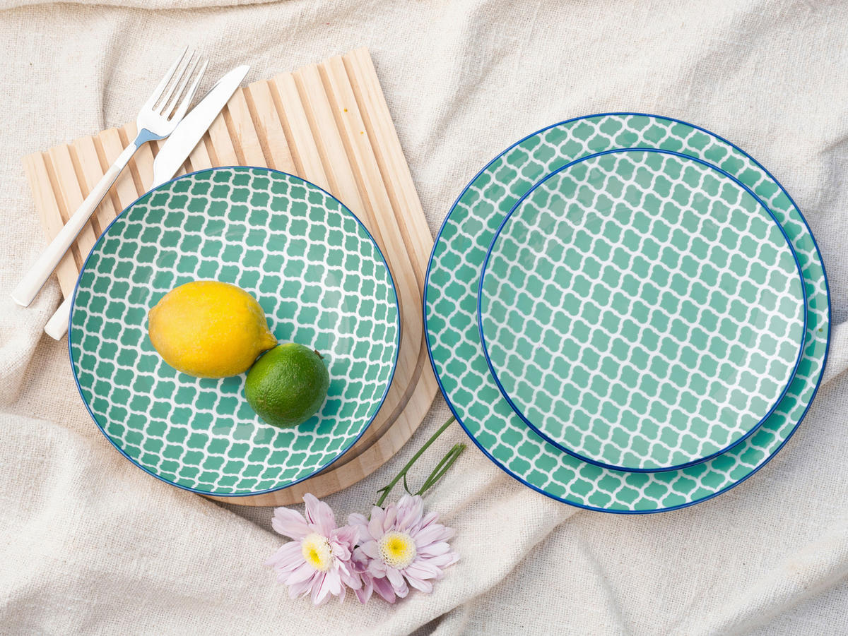 SERVIS Mediterran Petrol 12 delar  - vit/petrol, Basics, keramik - Creatable