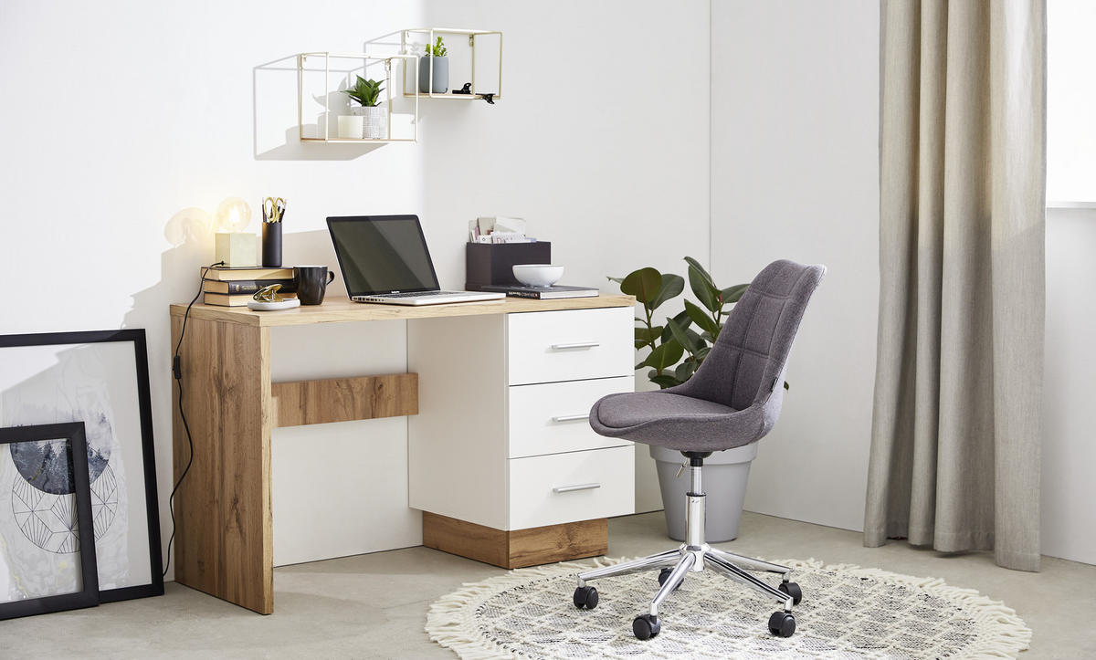 SCHREIBTISCH 120/50/75 cm  in Weiß, Eiche Wotan  - Eichefarben/Eiche Wotan, MODERN, Holzwerkstoff/Kunststoff (120/50/75cm) - Hom`in