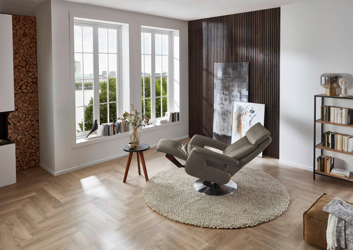 RELAXSESSEL in Leder Graubraun  - Edelstahlfarben/Graubraun, Design, Leder/Metall (78/112/85cm) - Cantus