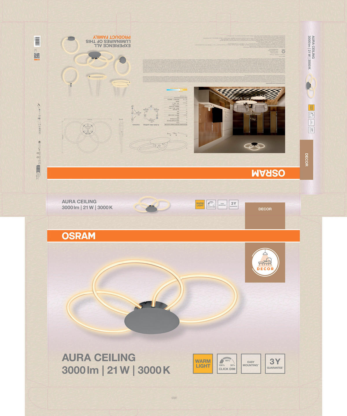LED-DECKENLEUCHTE 7.5/91.3 cm   - Dunkelgrau, Design, Kunststoff (7.5/91.3cm) - Osram