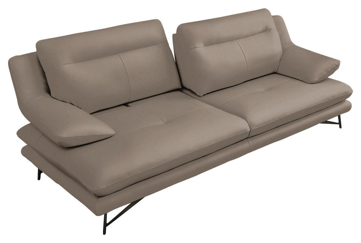 2,5-SITZER in Leder Greige  - Greige/Schwarz, Design, Leder/Metall (195/90/109cm)