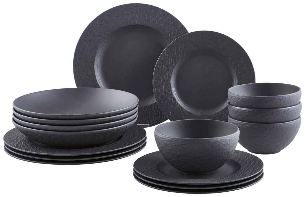 KOMBINIRANI SERVIS  Manufacture Rock   16-delni     - črna, Design, keramika - Villeroy & Boch