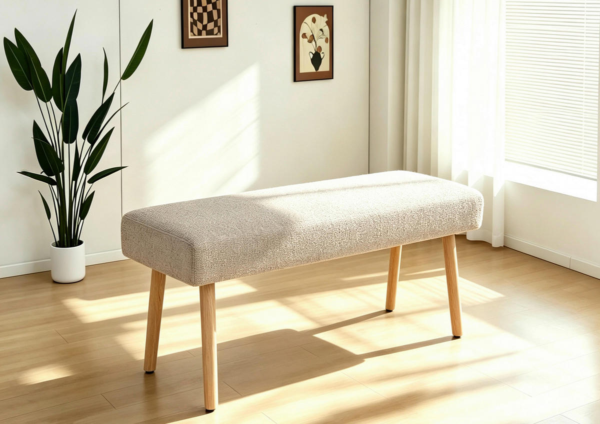 SITZBANK 98/42/40 cm Fleece Braun, Eichefarben Eiche massiv  - Eichefarben/Braun, KONVENTIONELL, Holz/Textil (98/42/40cm) - VanDerken