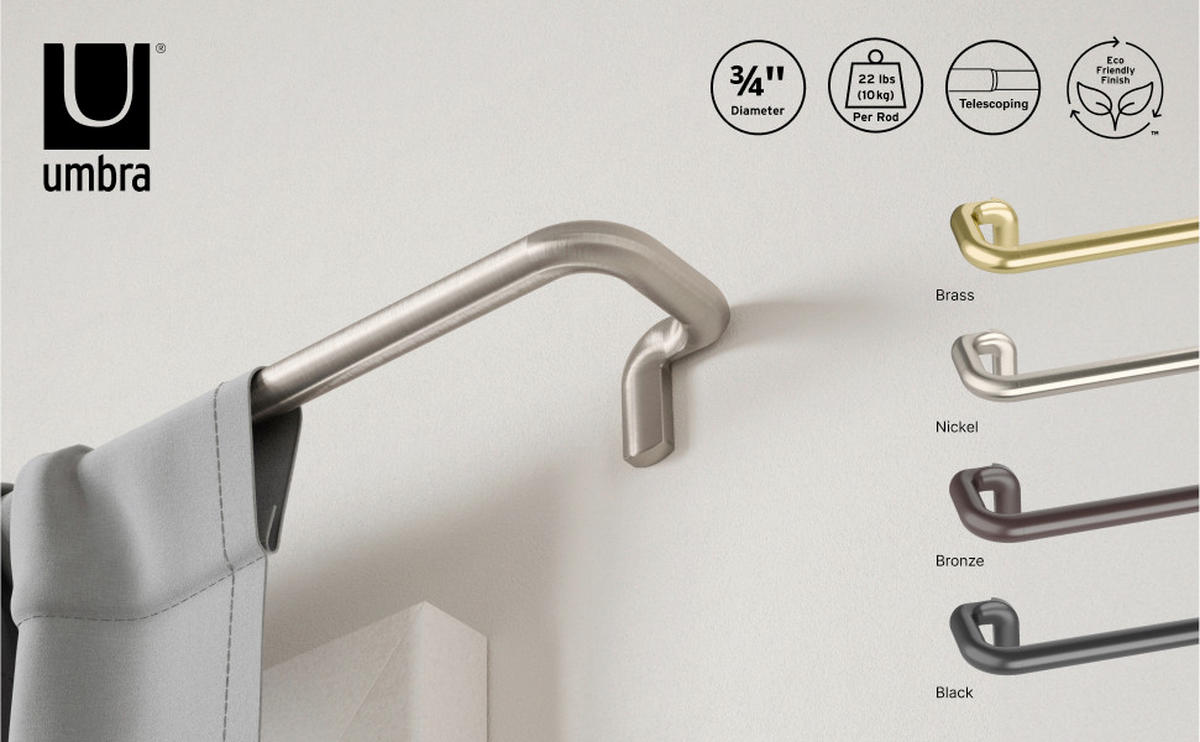 VORHANGSTANGENSET  168-365 cm  - Nickelfarben, KONVENTIONELL, Kunststoff/Metall (168-365cm) - Umbra